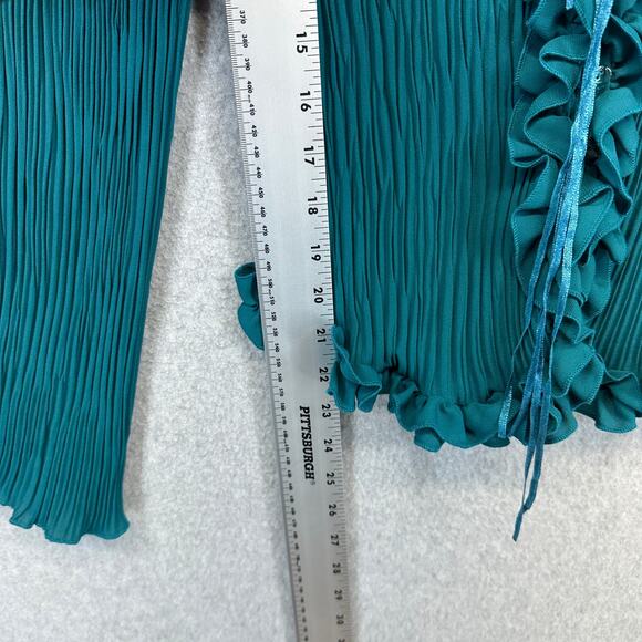 Susan Lucci Blouse Top Womens Medium Teal Green 100% Polyester Pleated Ruffled - Picture 11 of 15